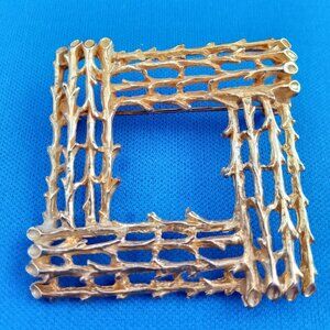 Vintage mid century Brutalist square gold tone pin